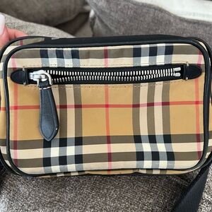 Burberry Front Pocket Crossbody Bag Checkered Canvas
